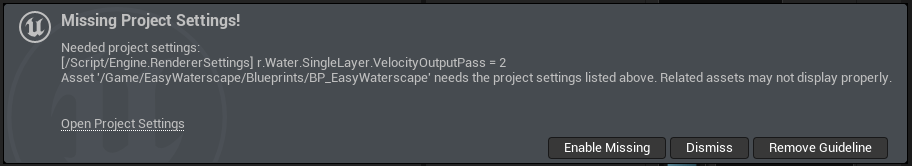 Project Settings Popup