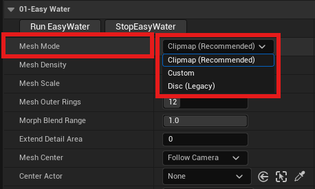 Mesh Mode dropdown with its three options